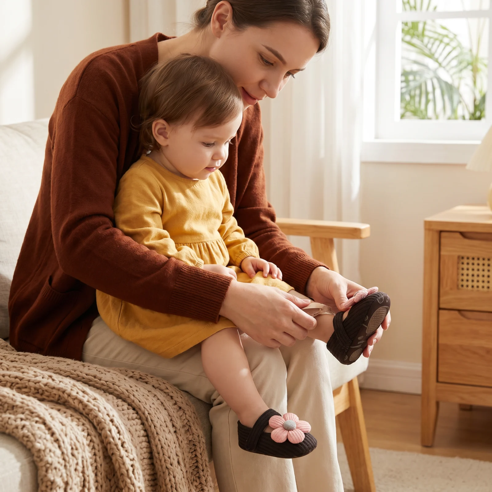 Summer baby shoes with soft soles in a floral design