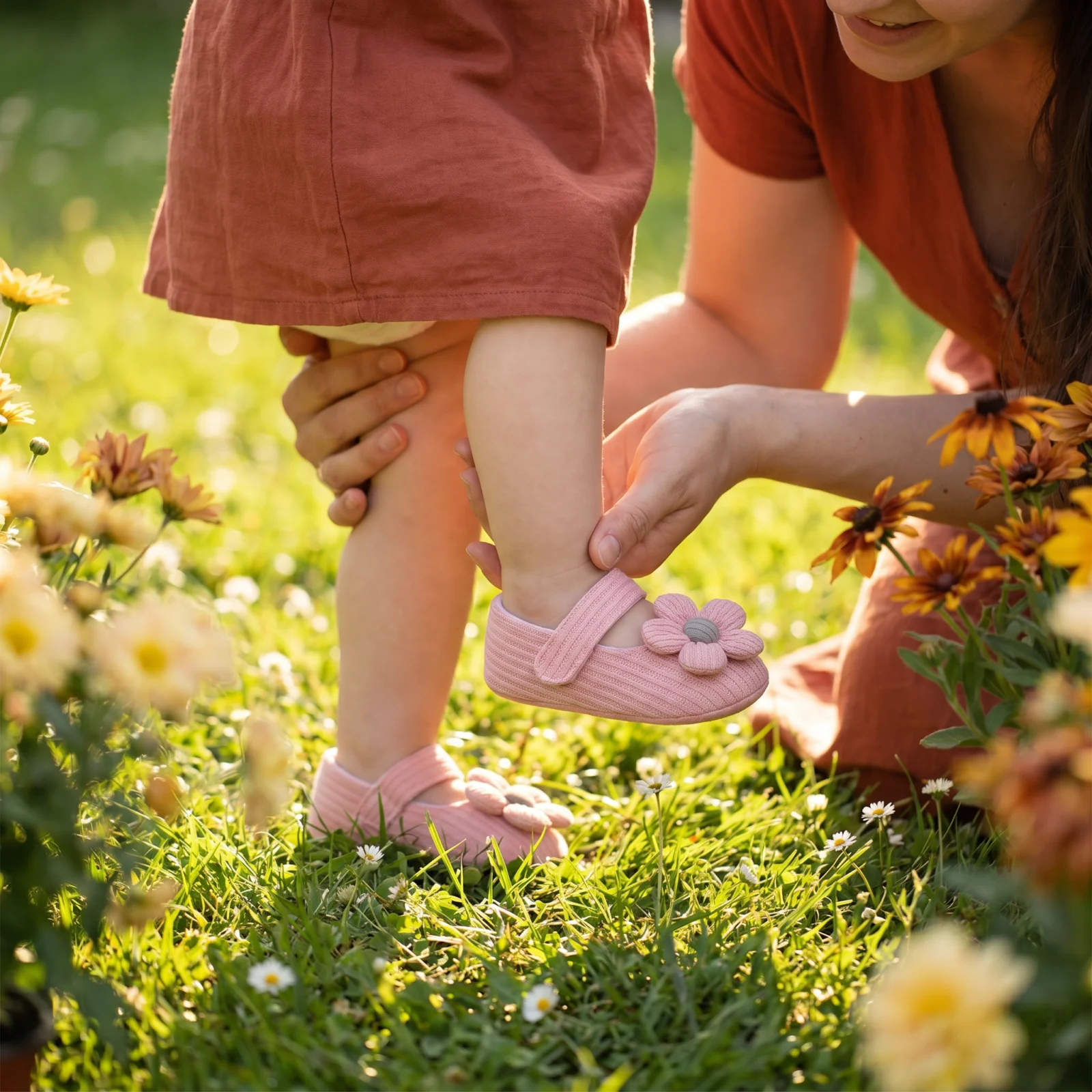 Summer baby shoes with soft soles in a floral design