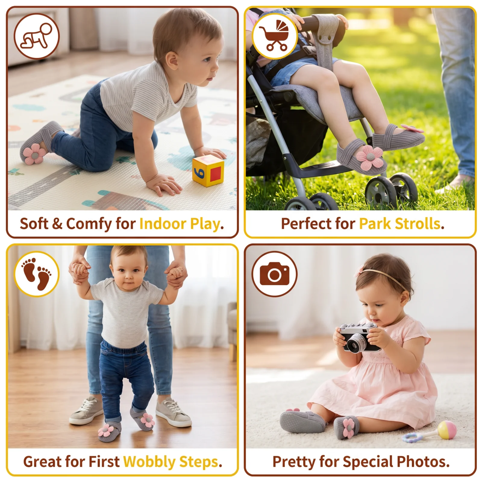 Summer baby shoes with soft soles in a floral design
