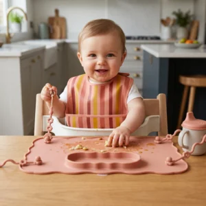 Non-Slip Silicone Baby Placemat with Suction Cup and Anti-Drop Rope