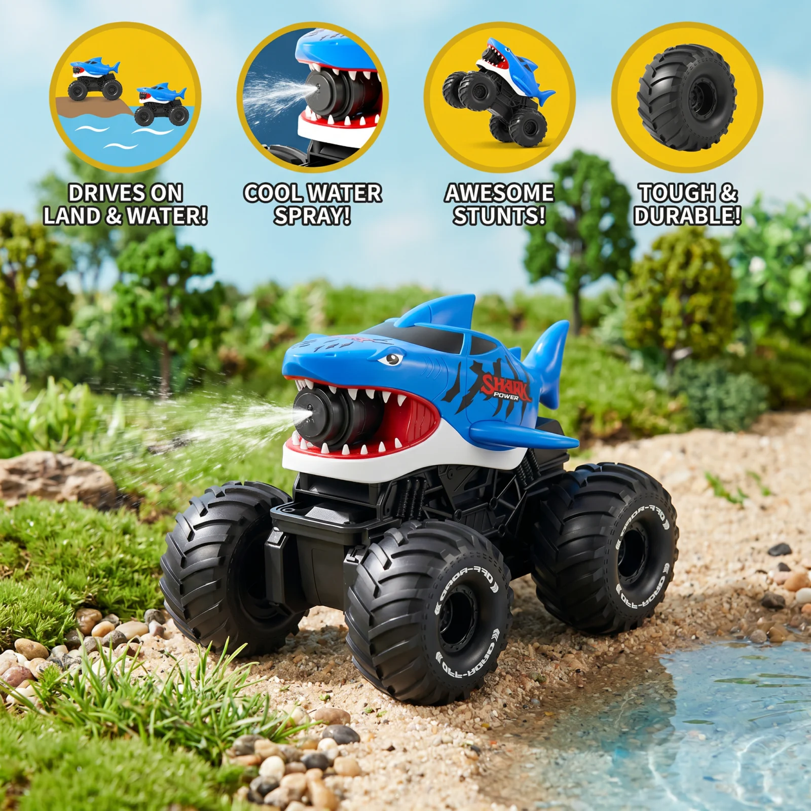 Remote Control Shark Amphibious Car for Land and Water with Water Spray