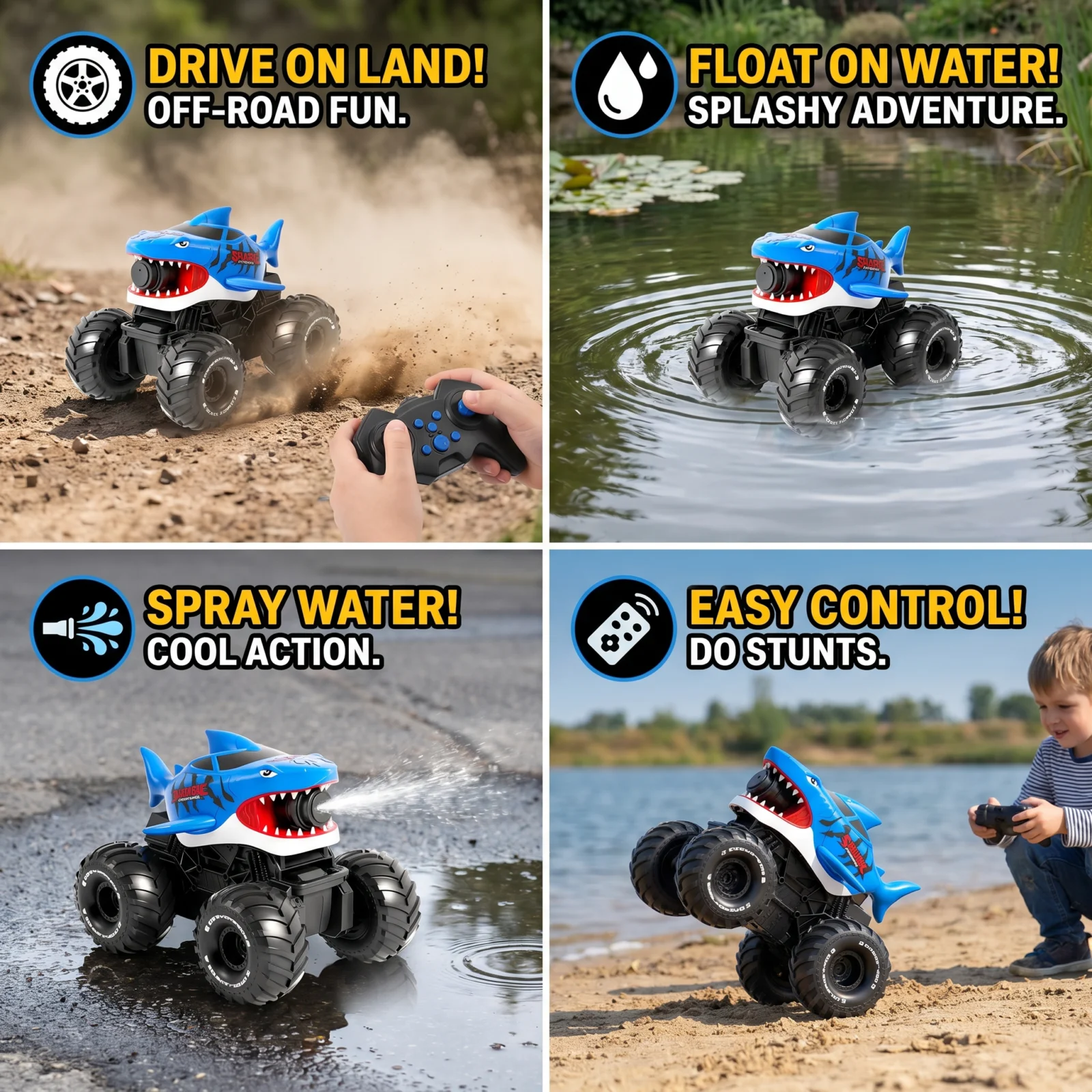Remote Control Shark Amphibious Car for Land and Water with Water Spray
