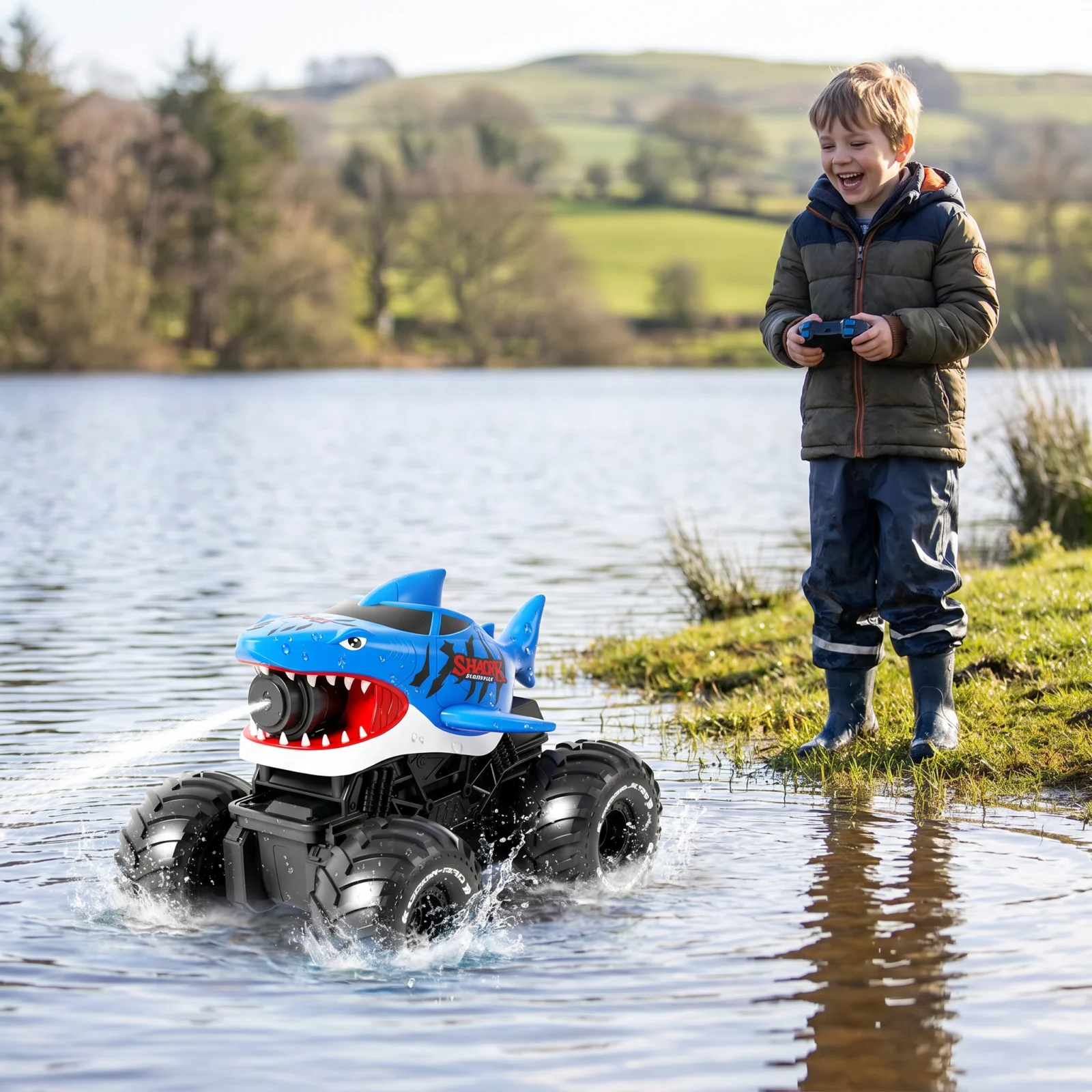 Remote Control Shark Amphibious Car for Land and Water with Water Spray