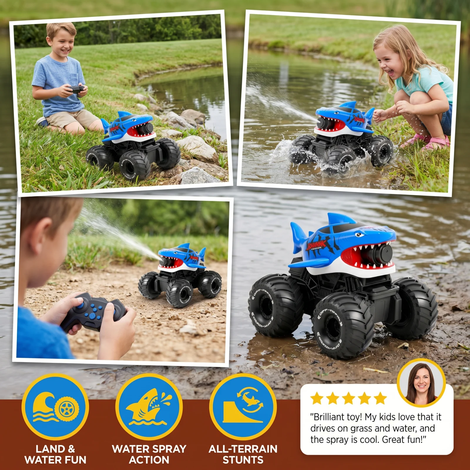 Remote Control Shark Amphibious Car for Land and Water with Water Spray