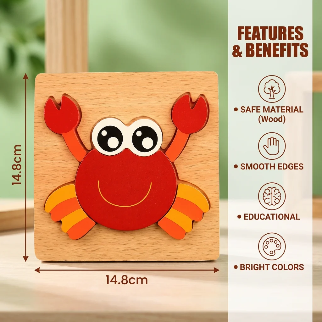 3D Wooden Puzzle for Kids โ Educational Animal Learning Toy for Toddlers