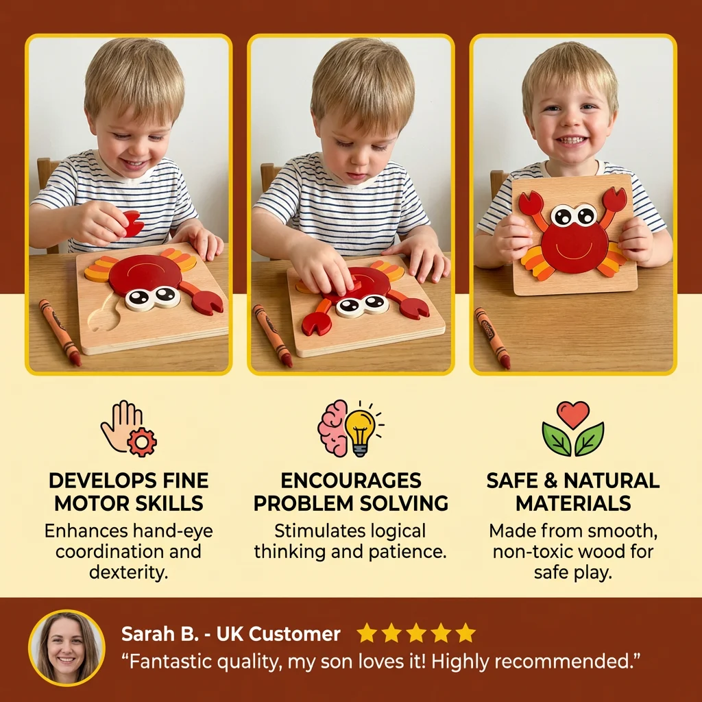 3D Wooden Puzzle for Kids โ Educational Animal Learning Toy for Toddlers