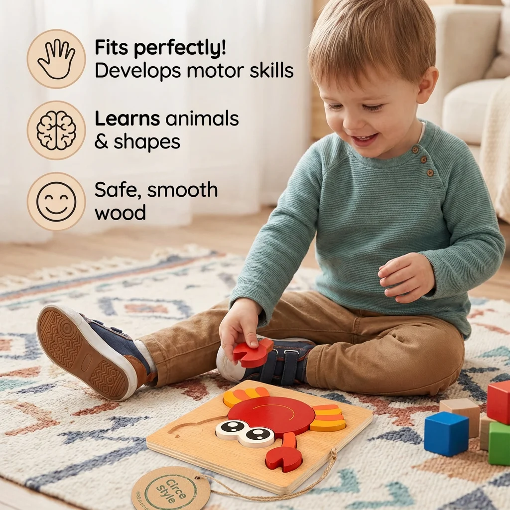 3D Wooden Puzzle for Kids โ Educational Animal Learning Toy for Toddlers