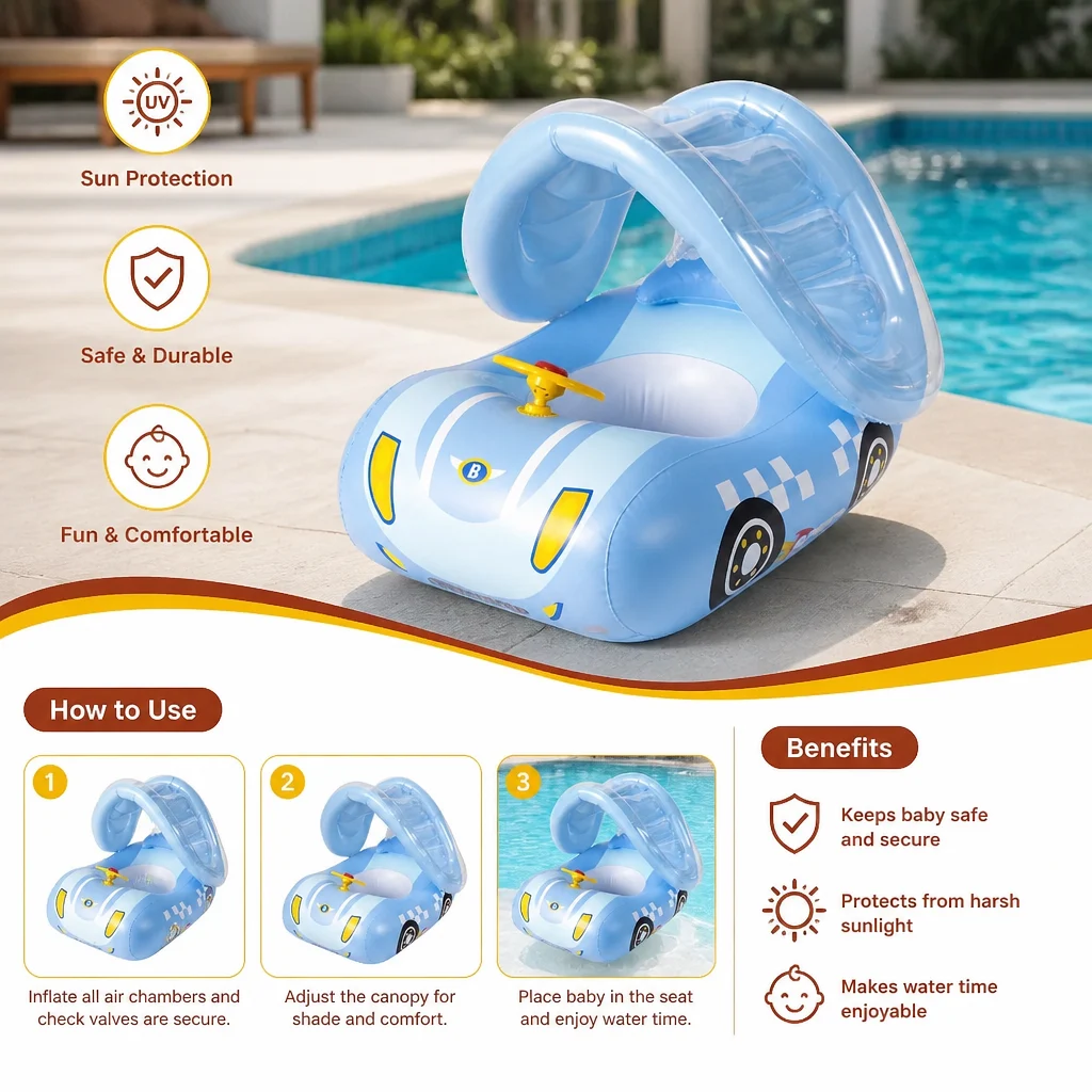 Inflatable Baby Pool Float Car with Sunshade