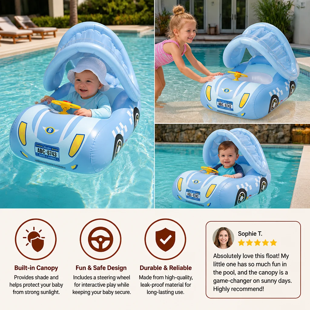 Inflatable Baby Pool Float Car with Sunshade