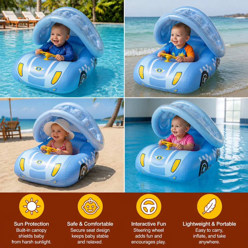 Inflatable Baby Pool Float Car with Sunshade