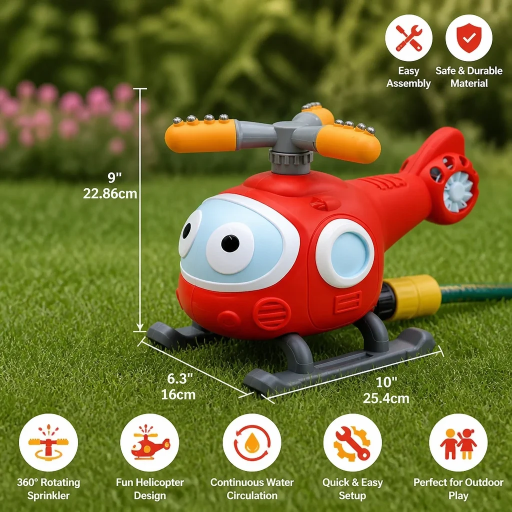 Kids Baseball Helicopter Water Sprinkler for Outdoor Summer Fun