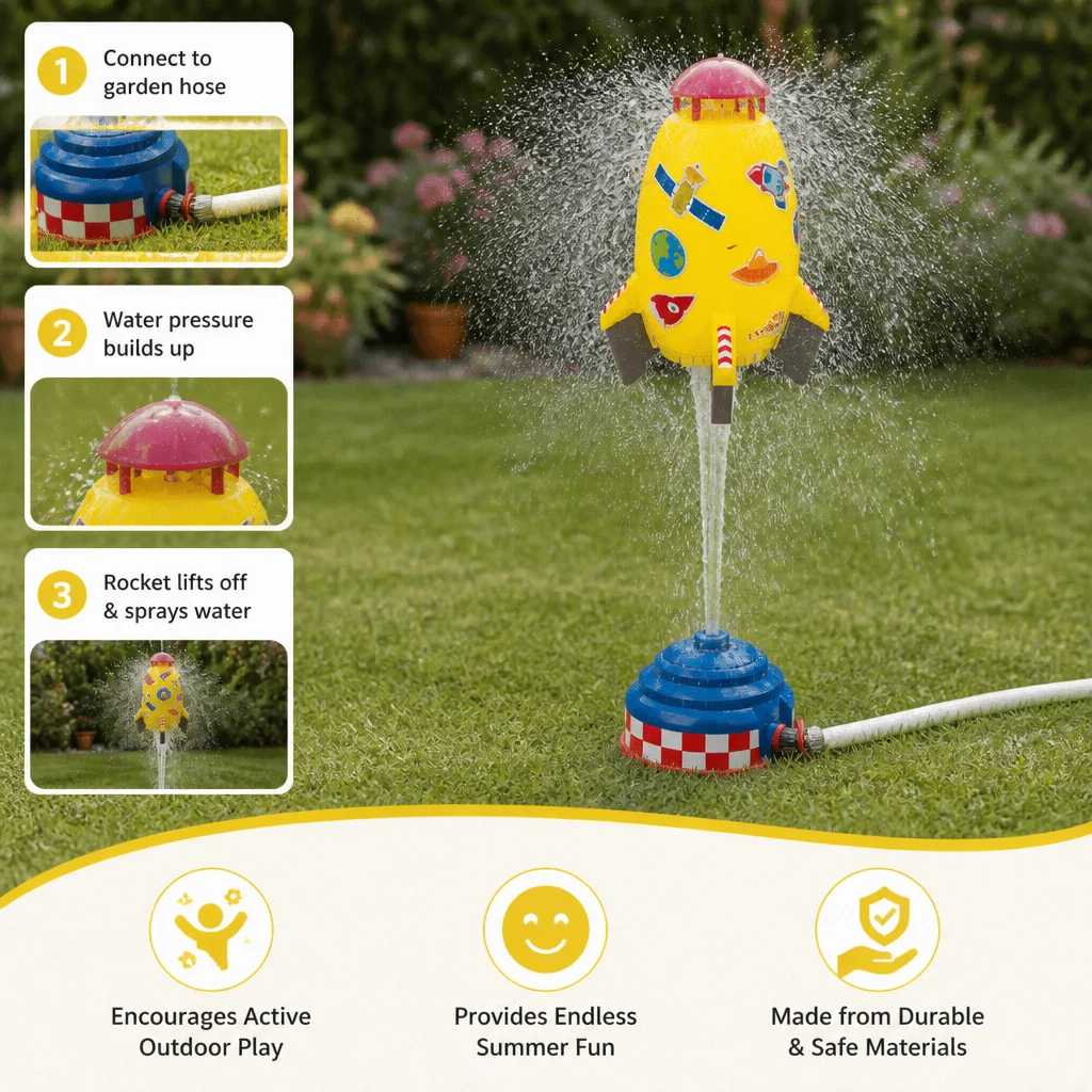 Flying Rocket Water Sprinkler Outdoor Toy for Kids