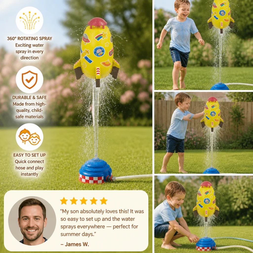 Flying Rocket Water Sprinkler Outdoor Toy for Kids
