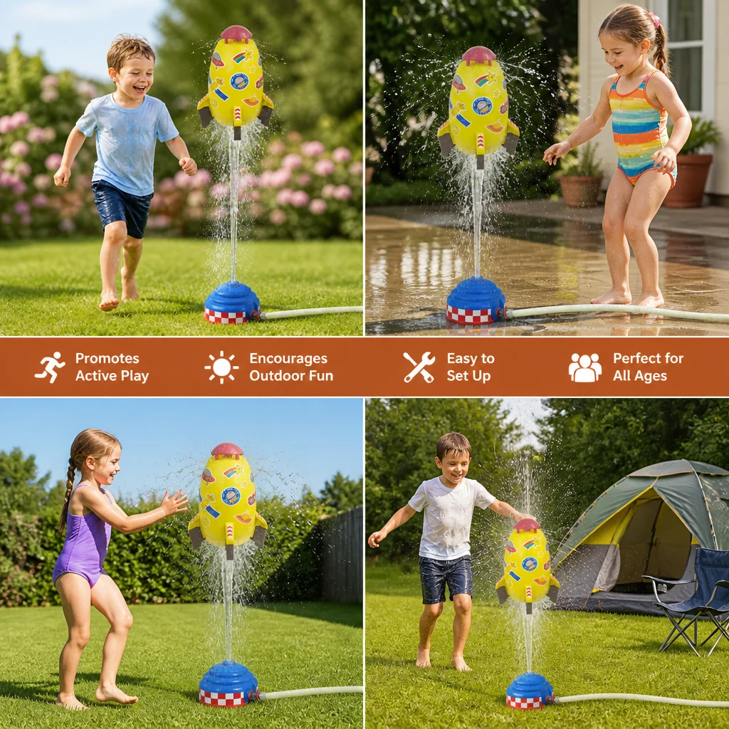 Flying Rocket Water Sprinkler Outdoor Toy for Kids