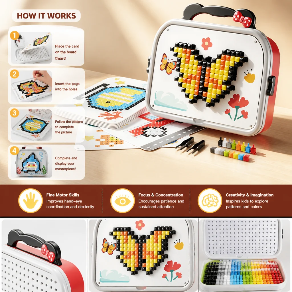 Kids Montessori Mushroom Pegboard Mosaic Puzzle Set