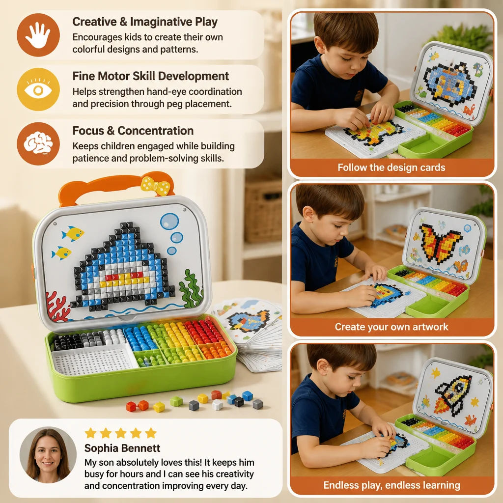 Kids Montessori Mushroom Pegboard Mosaic Puzzle Set