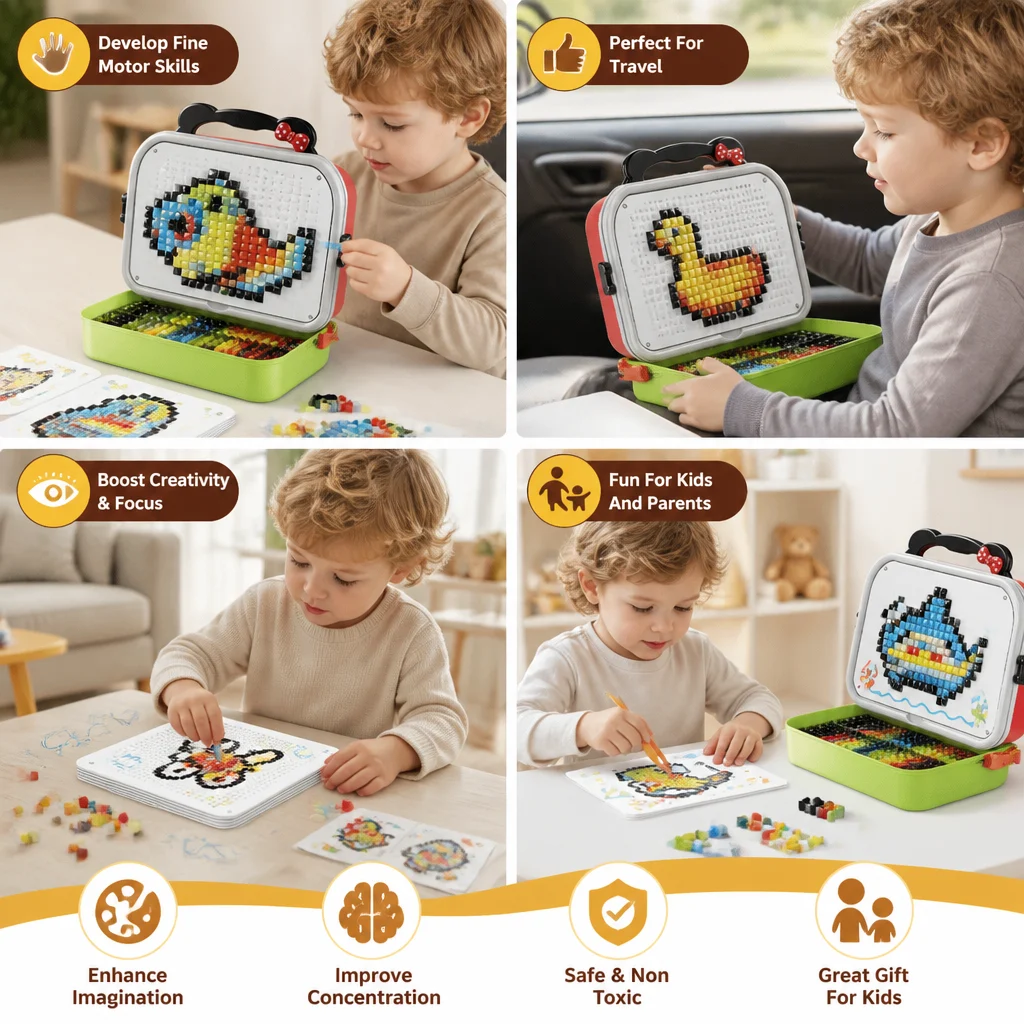 Kids Montessori Mushroom Pegboard Mosaic Puzzle Set