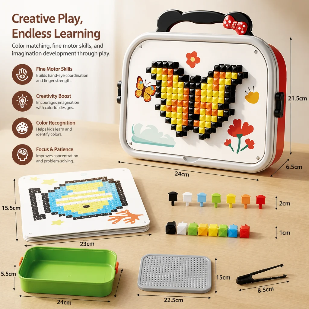 Kids Montessori Mushroom Pegboard Mosaic Puzzle Set