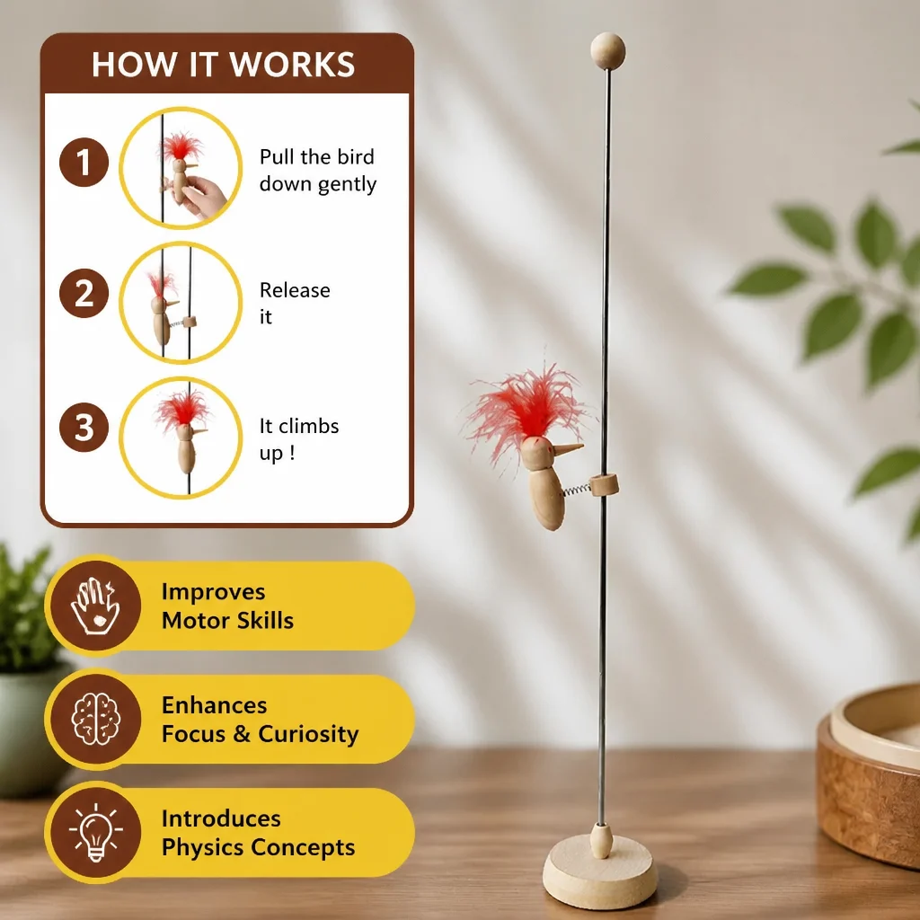 Wooden Woodpecker Learning Toy for Kids