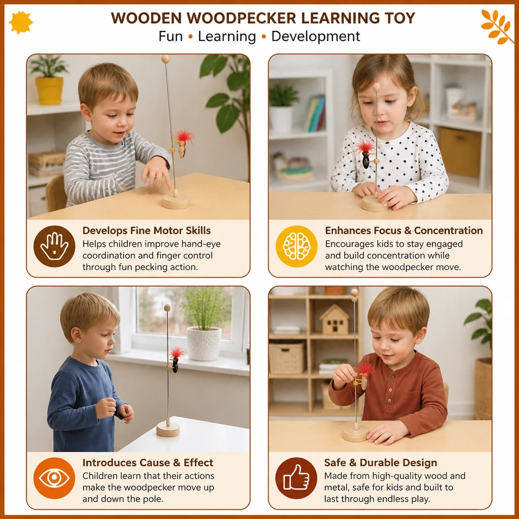 Wooden Woodpecker Learning Toy for Kids