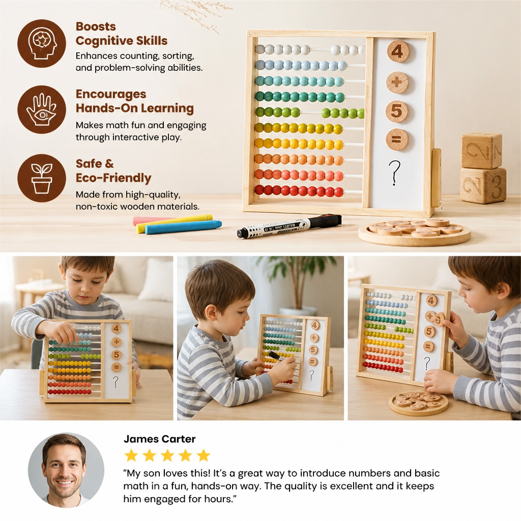 Magnetic Wooden Abacus for Kids โ Educational Toy with Numbers and Colors - Image 4