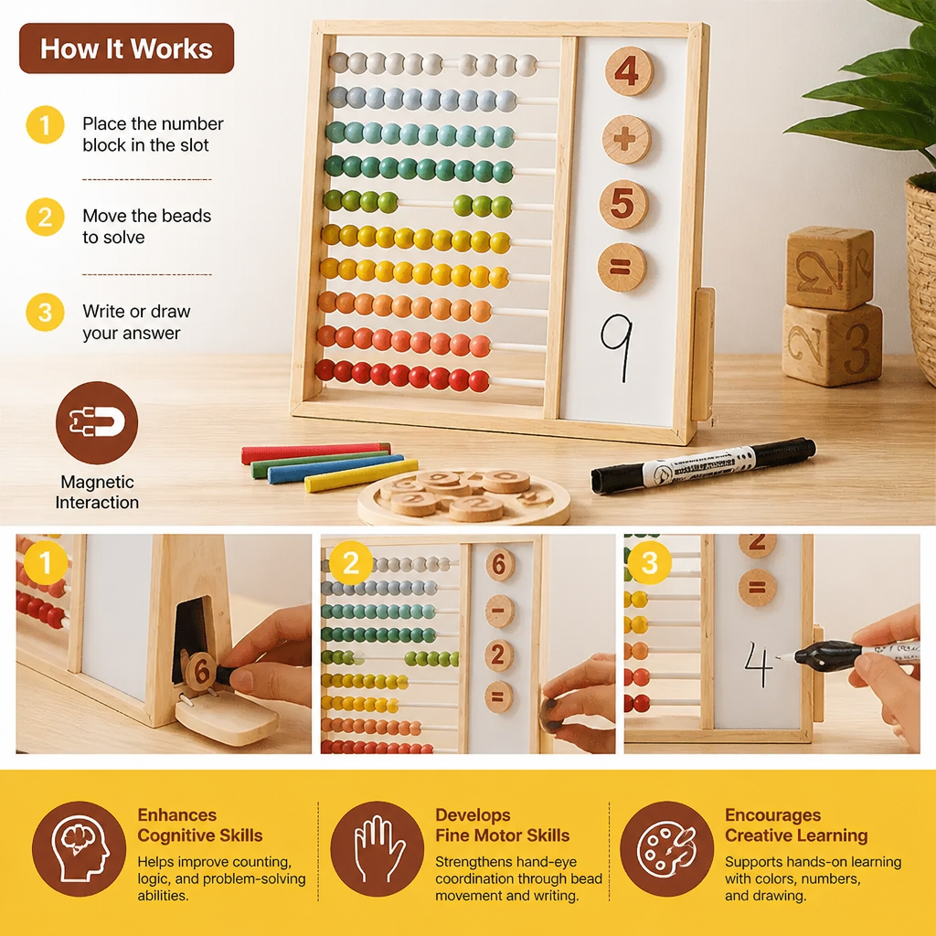 Magnetic Wooden Abacus for Kids โ Educational Toy with Numbers and Colors - Image 3