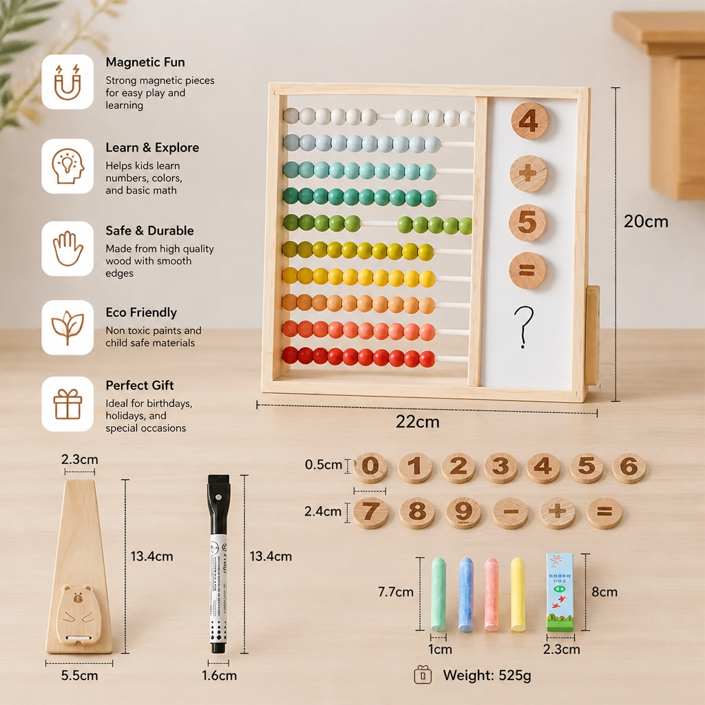 Magnetic Wooden Abacus for Kids โ Educational Toy with Numbers and Colors - Image 6