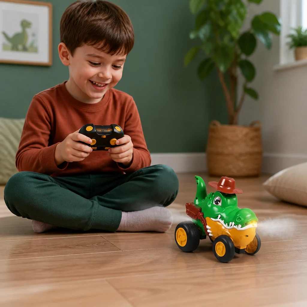 Remote Control Crocodile Stunt Car โ Lights, Spray & Sound Effects