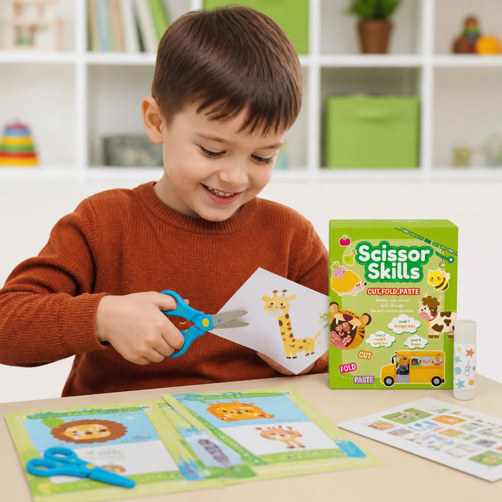 Kids Scissor Skills Activity Book โ Safe Cutting Practice with Safety Scissors