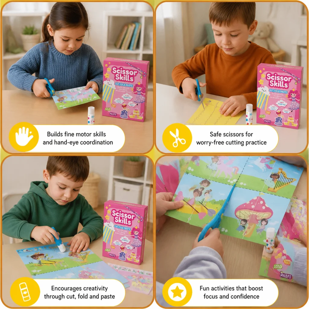 Kids Scissor Skills Activity Book โ Safe Cutting Practice with Safety Scissors
