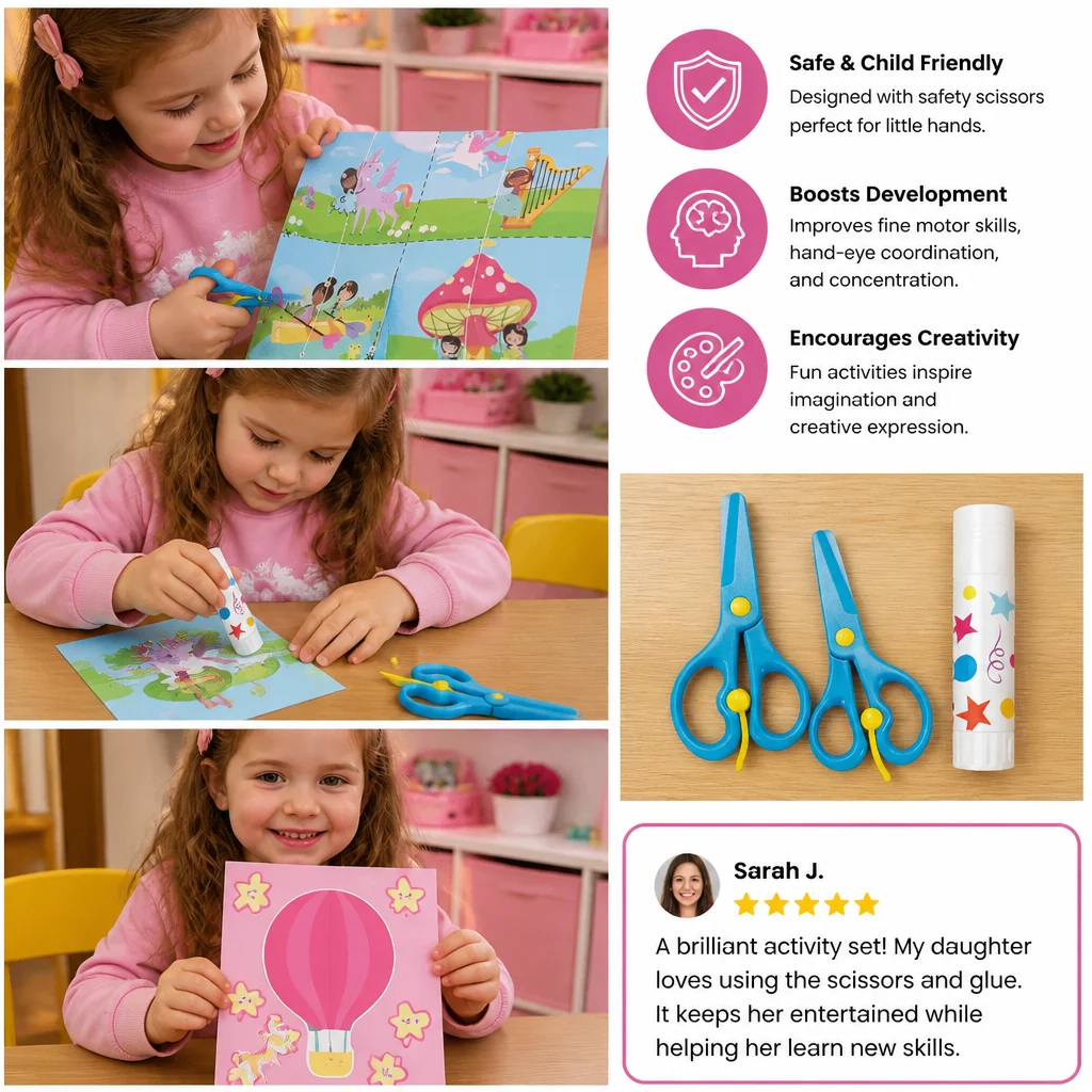 Kids Scissor Skills Activity Book โ Safe Cutting Practice with Safety Scissors