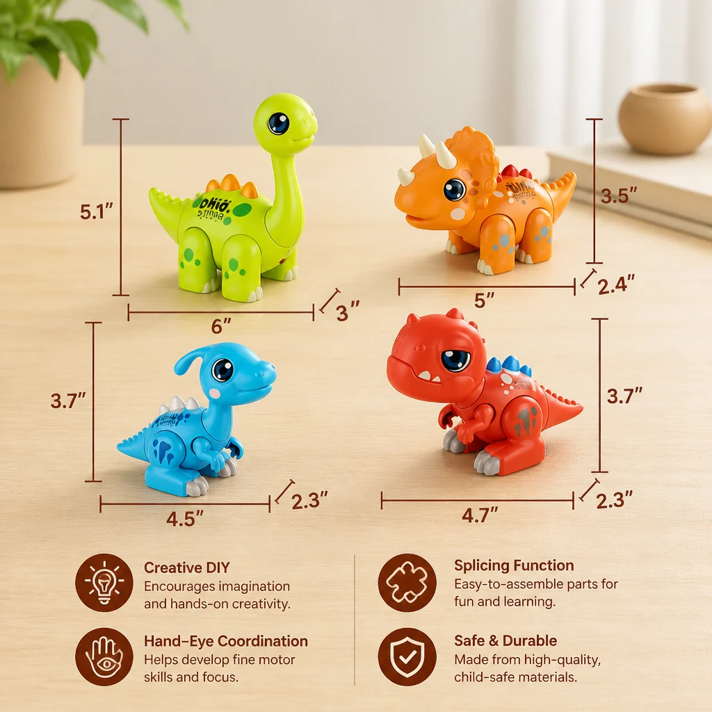 Easy-Assembly STEM Learning Dinosaur Toy with Lights & Sounds