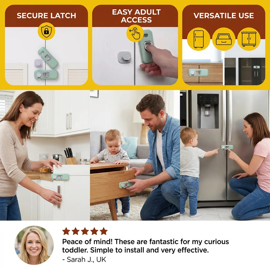 2-Pack Child Safety Locks for Cabinets, Fridge & Drawers – Multi-Purpose Safety Latches for Babies & Kids