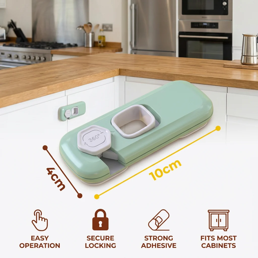 2-Pack Child Safety Locks for Cabinets, Fridge & Drawers – Multi-Purpose Safety Latches for Babies & Kids