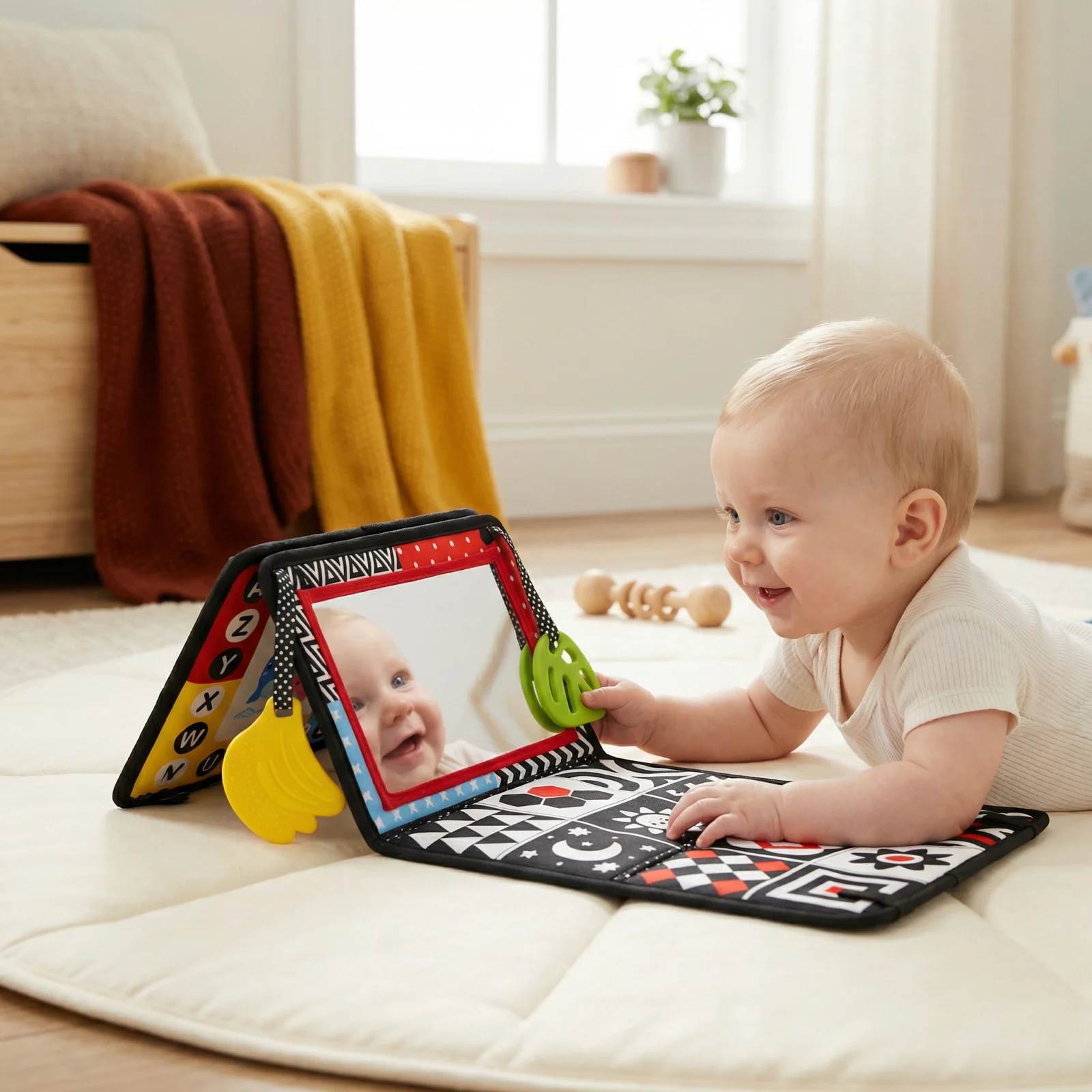 Interactive Baby Mirror Book β Foldable & Washable Soft Cloth Toy