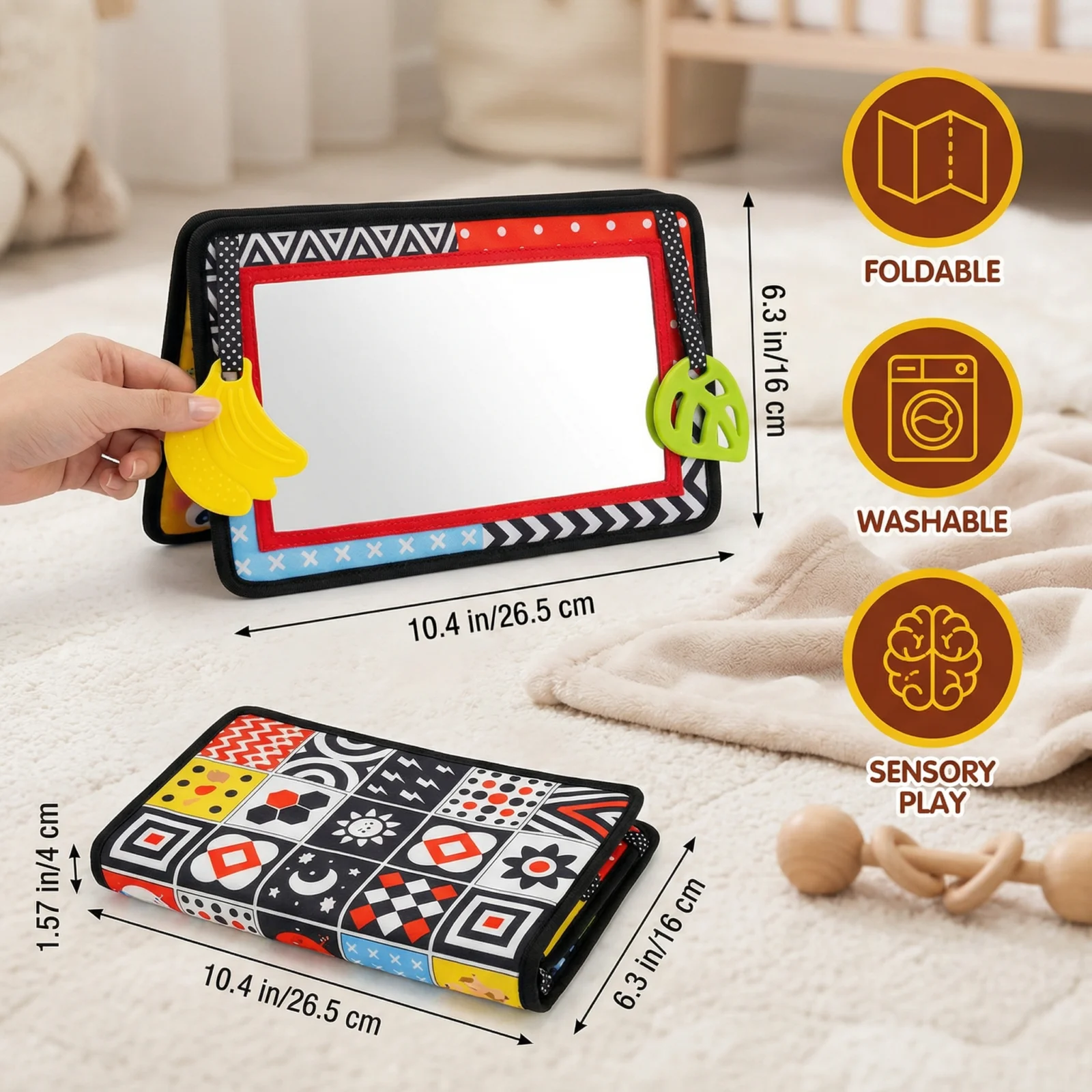 Interactive Baby Mirror Book β Foldable & Washable Soft Cloth Toy