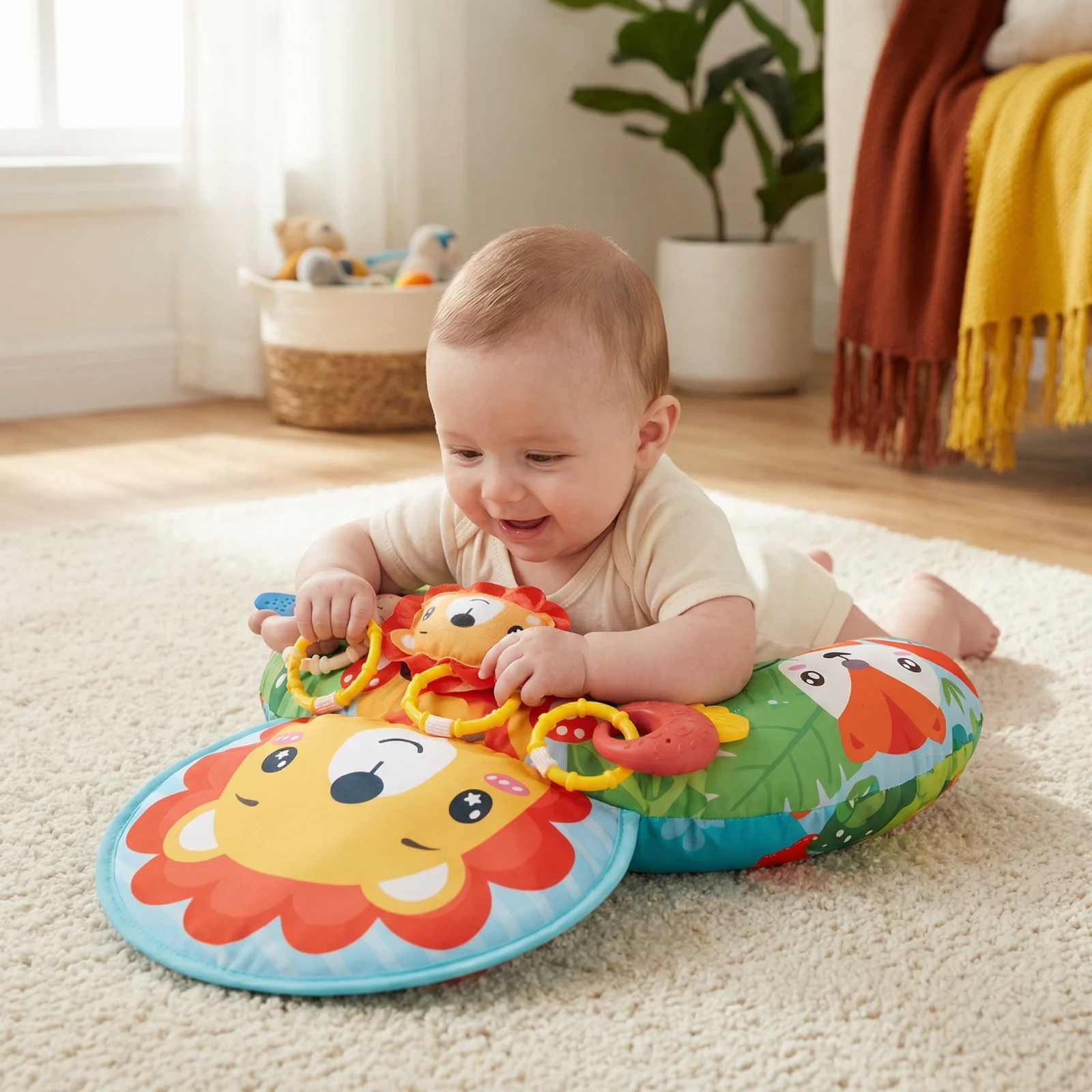 Baby Training Pillow for Tummy Time with Play Arch โ Supports Sensory Development & Early Growth