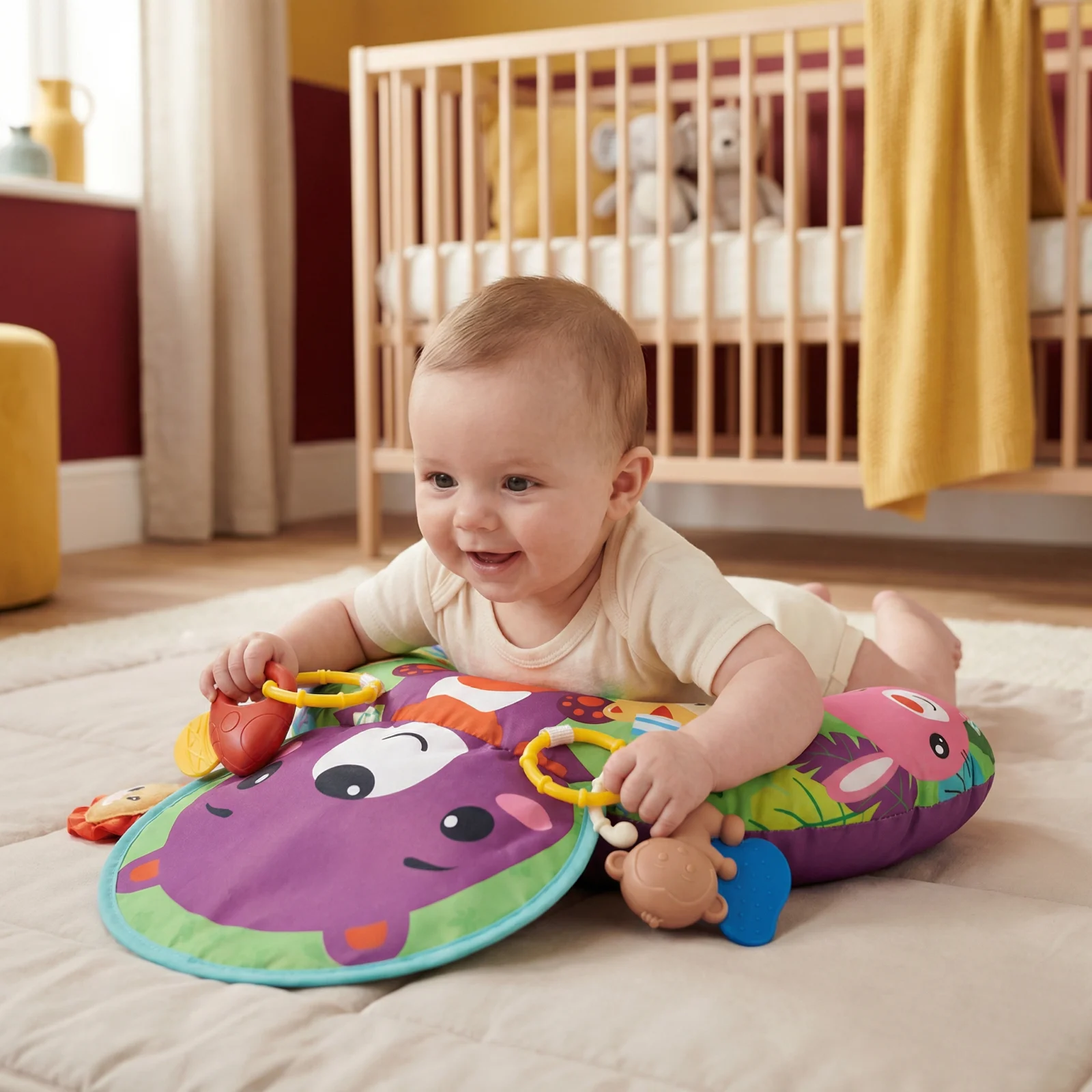 Baby Training Pillow for Tummy Time with Play Arch โ Supports Sensory Development & Early Growth