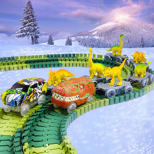 Dinosaur Track Adventure โ Flexible Race Track with Glowing Train