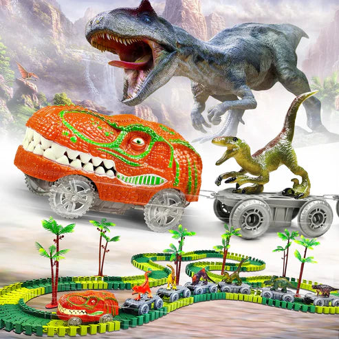 Dinosaur Track Adventure โ Flexible Race Track with Glowing Train