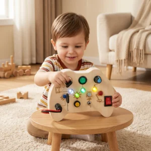 Wooden LED Busy Board Controller – Montessori Sensory Learning Toy for Motor Skills
