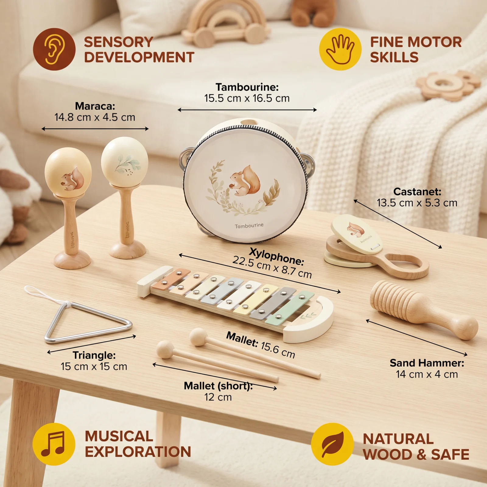 Montessori Wooden Musical Instruments Set for Babies โ Sensory Learning Toy