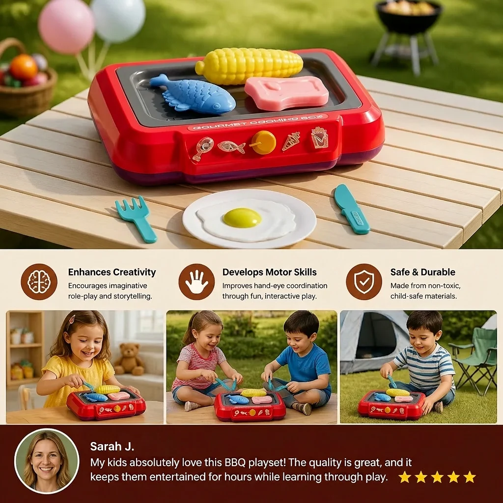Kids BBQ Grill Playset with Play Food & Accessories