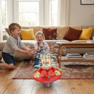 Light-Up UFO Bubble Machine for Kids – Rechargeable Spinning Bubble Blaster with LED Effects
