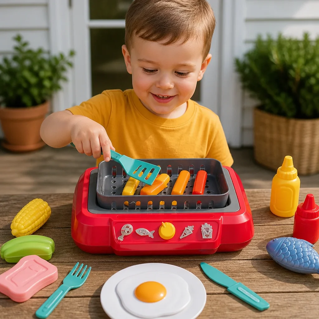 Kids BBQ Grill Playset with Play Food & Accessories