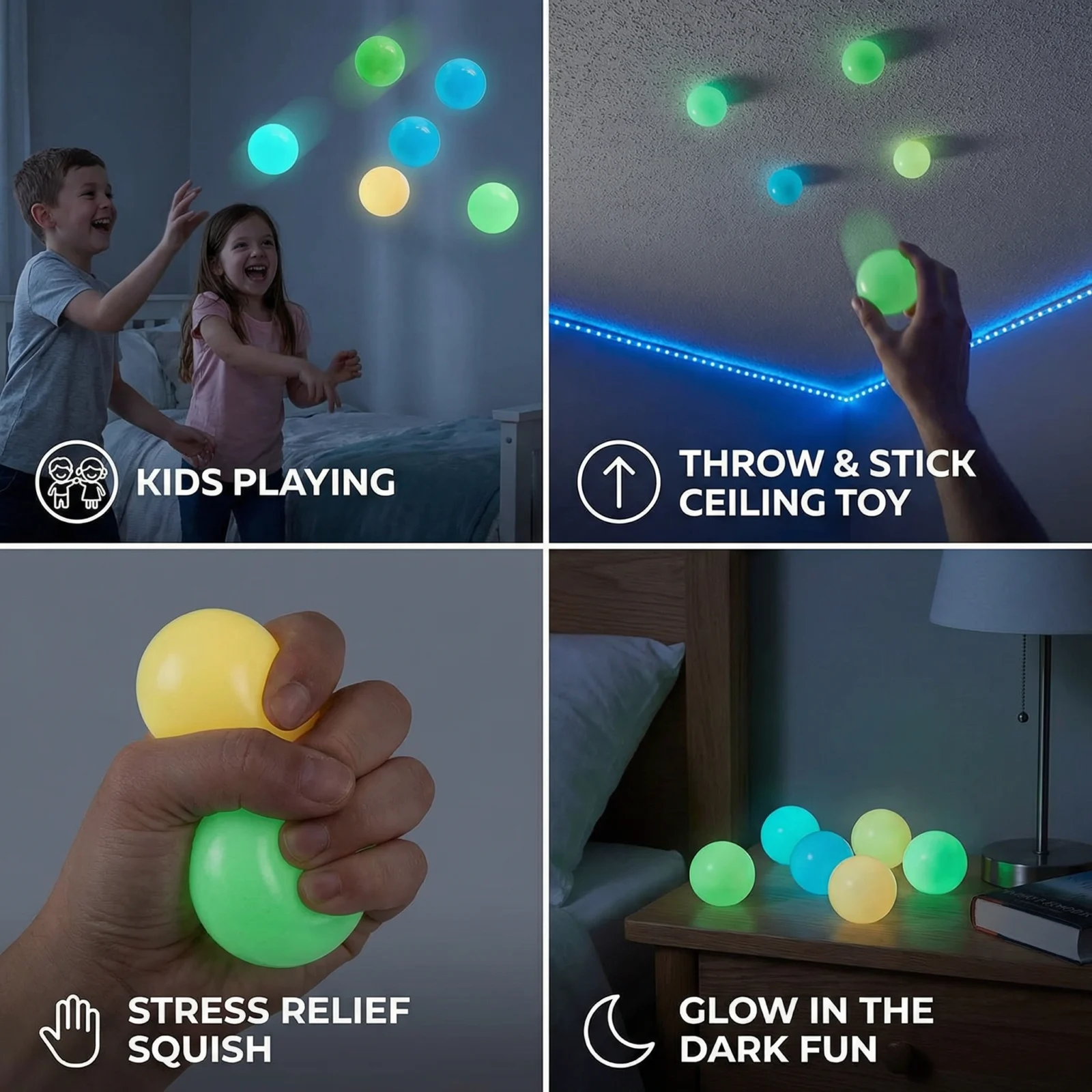 Glow in the Dark Sticky Balls โ Throw & Stick Ceiling Toy for Kids & Adults