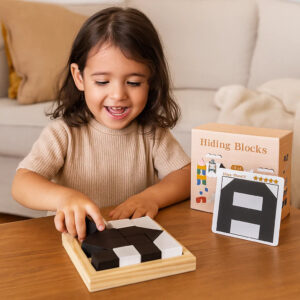 Wooden Battle Block Puzzle Game โ Educational Logic Training Toy for Kids with Cards and Board Play