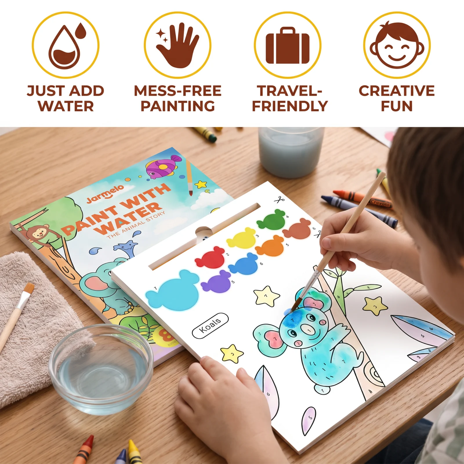 Watercolor Painting Book with Brush โ Mess-Free Paint with Water Fun