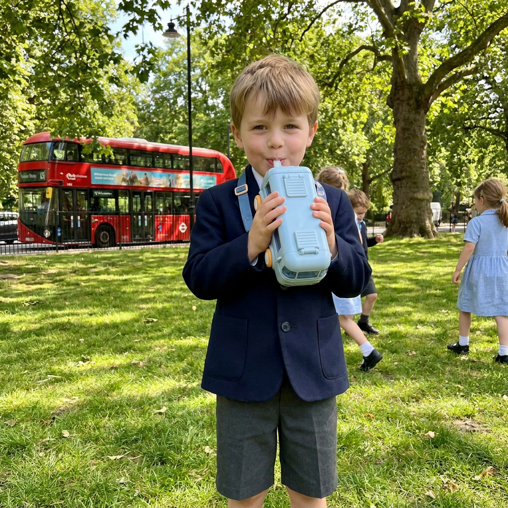 Kids Bus Shaped Water Bottle with Straw and Adjustable Strap - Image 6