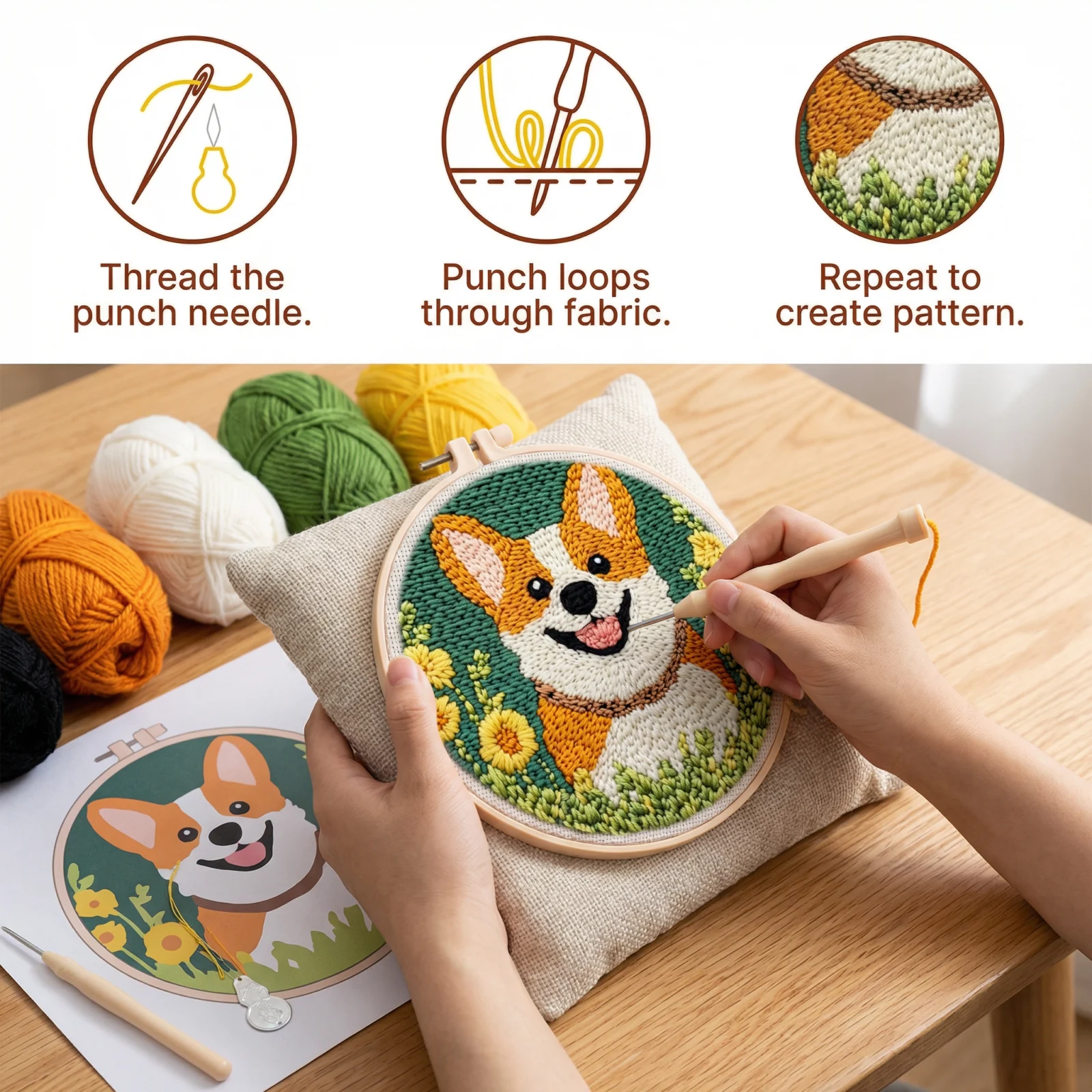Punch Needle Embroidery Starter Kit β Beginner DIY Set with Beautiful Patterns
